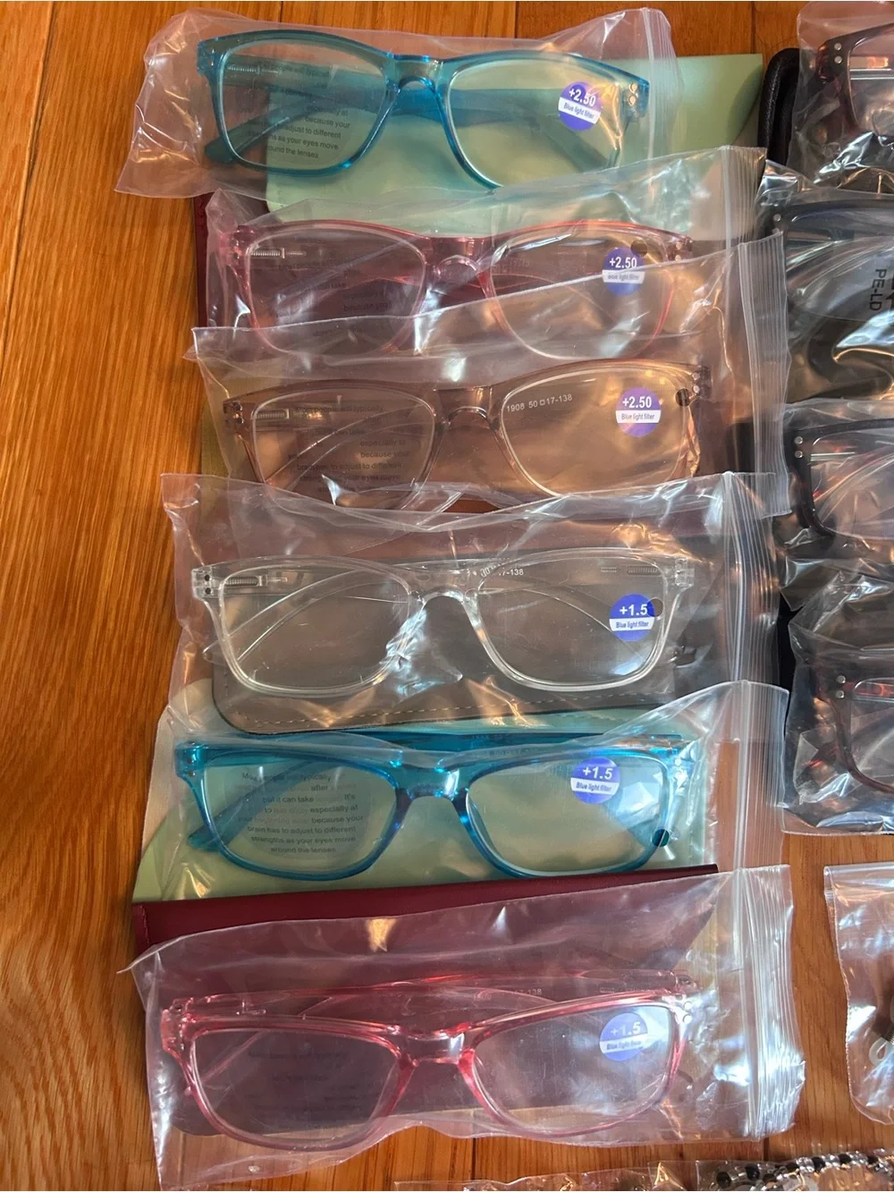 Blue light and reading glasses bundle with cases, wipes, and  chains!